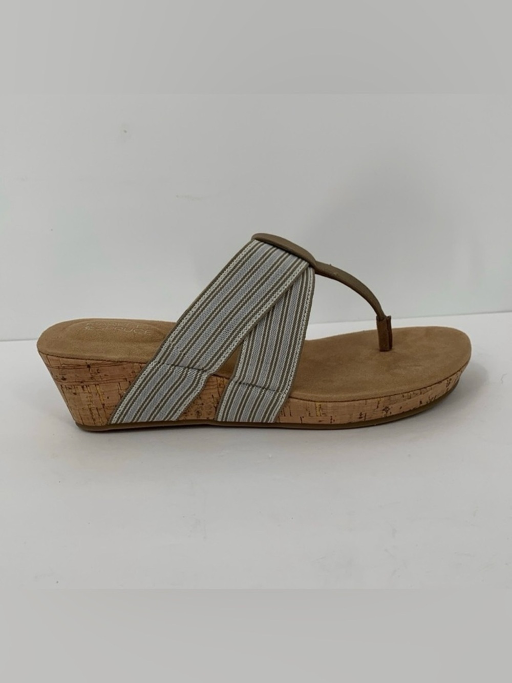 Market & Spruce Stella T-strap wedge sandal thong slide cork stripe brown new 6